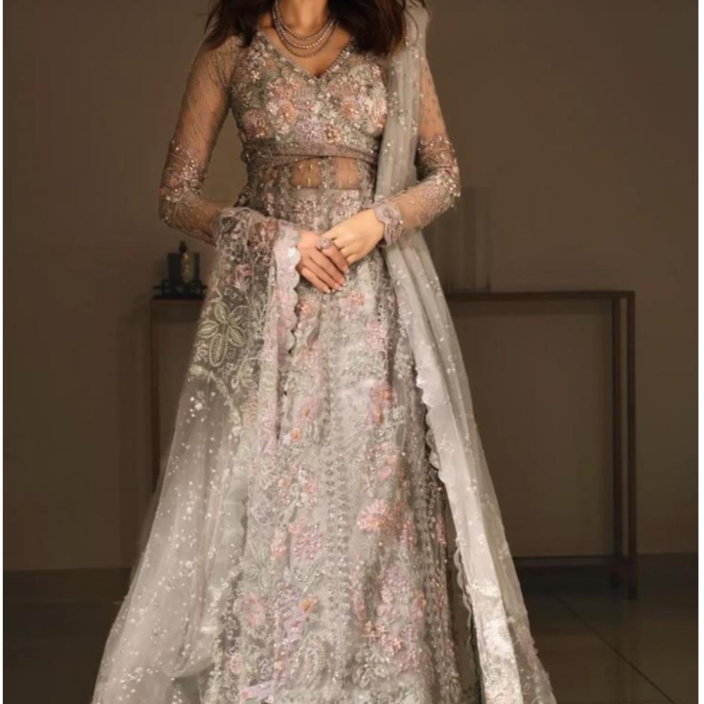 Elegant Pink and Silver Embroidered Maxi Dress